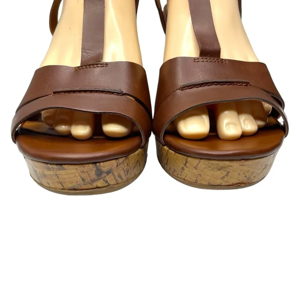 Franco Sarto Womens Brown Faux Leather Strappy Platform Wedge‎ Sandal Size 9.5M